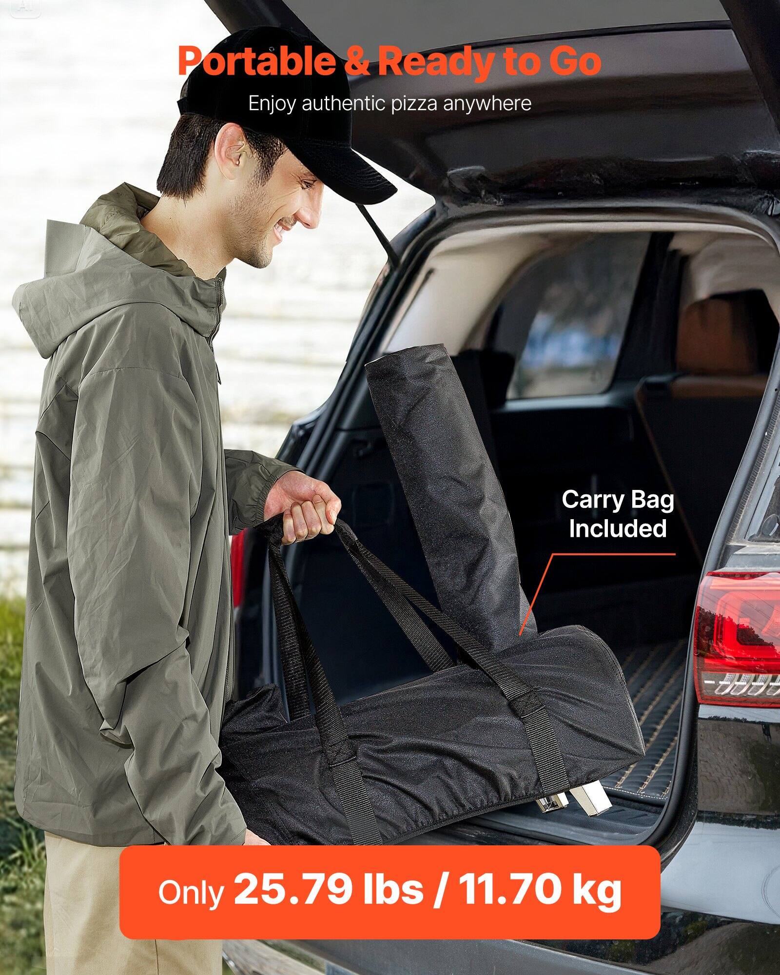 Portable & Ready to Go  
Enjoy authentic pizza anywhere  

Carry Bag Included  

Only 25.79 lbs / 11.70 kg