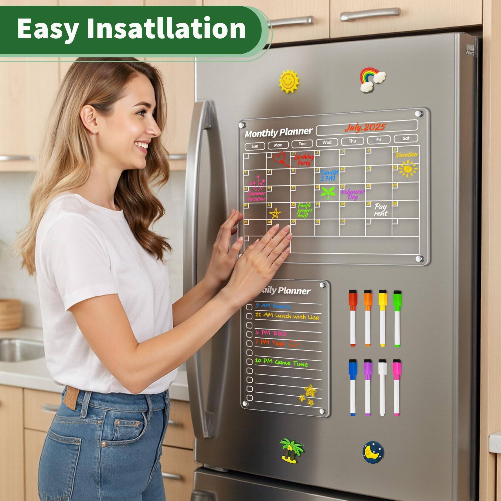 Easy Installation

Monthly Planner  
July 2025  
Sun Mon Tue Wed Thu Fri Sat  

- Sunday: Vacation  
- Monday: Volunteer  
- Tuesday: Pay rent  
- Wednesday: BBQ  
- Thursday: Yoga  
- Friday: Game Time  

Daily Planner  
9 AM: Coffee  
11 AM: Lunch with Lisa  
5 PM: BBQ  
7 PM: Yoga  
10 PM: Game Time  

Volunteer  
Pay rent  
BBQ  
Yoga  
Game Time