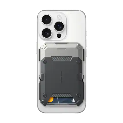 Front. SUPCASE - MagFlip Magnetic Wallet with Stand - 5-Card Storage, RFID Blocking, and Strong Magnetic Lock - Silver.