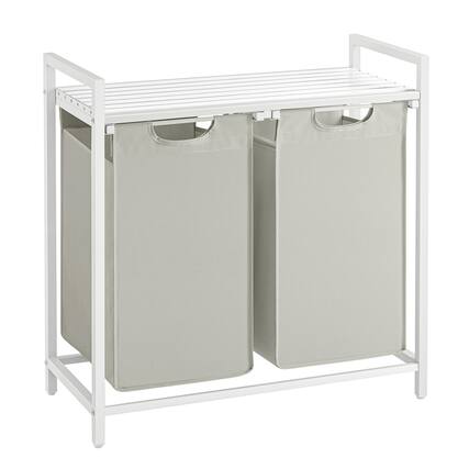 Front. Songmics Home - Laundry Hamper with 2 Removable Bags – 2 x 12.1 Gallons (46L) Laundry Sorter Cream White and Cloud White - White.