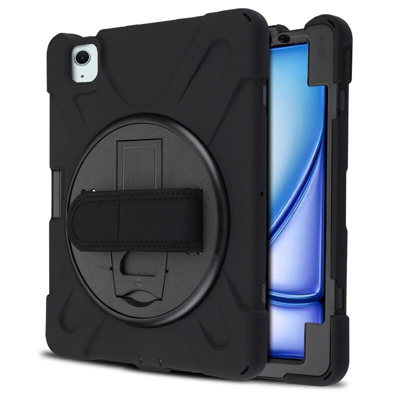 Front. Mybat - MyBat Rotatable Stand Protector Cover with Wristband for Apple iPad Air 11 (2024) / iPad Air 11 (2025) - Black - Black.