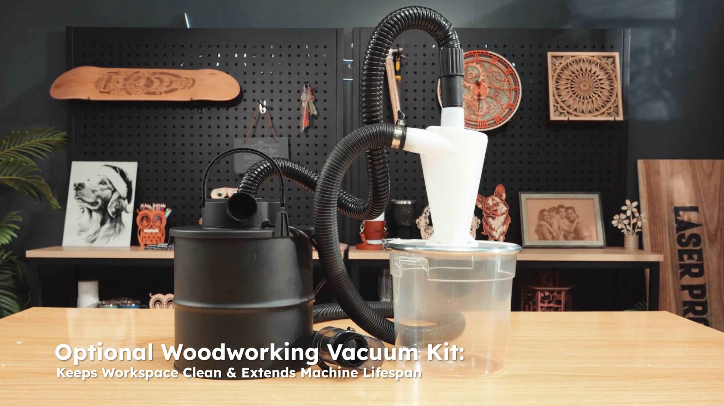 Optional Woodworking Vacuum Kit: Keeps Workspace Clean & Extends Machine Lifespan
