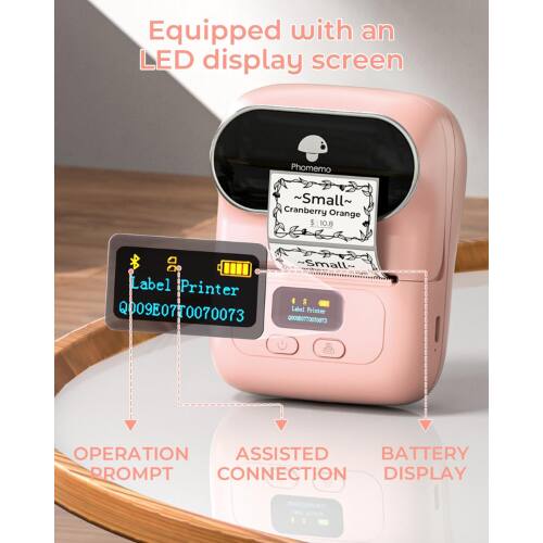 Equipped with an LED display screen

Phomemo ~Small~ Cranberry Orange $:10.8 AA DO O Small- Label Printer   Q009E07T0070073 Label Printer

OPERATION ASSISTED BATTERY PROMPT CONNECTION DISPLAY NRU