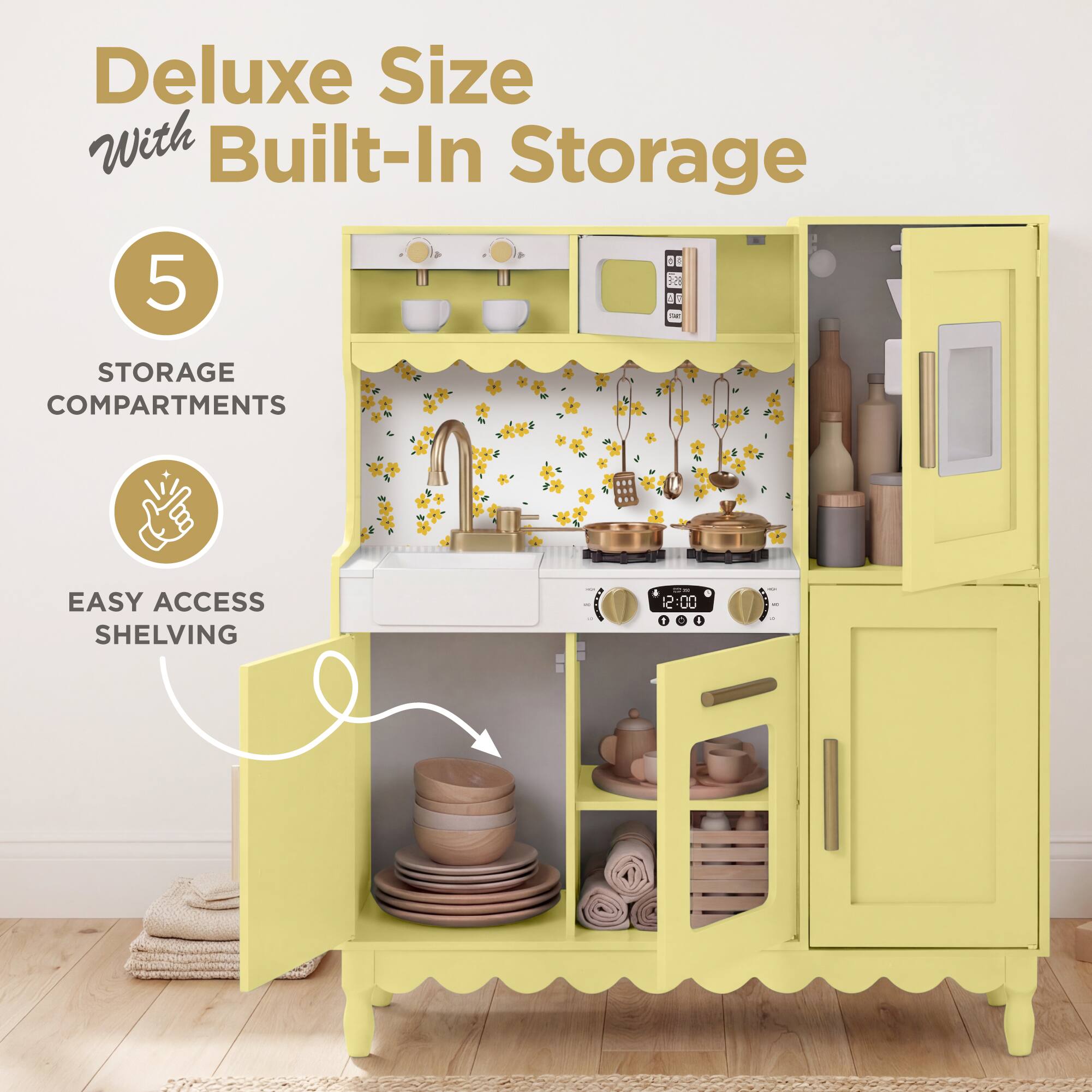Deluxe Size With Built-In Storage

5 STORAGE COMPARTMENTS

EASY ACCESS SHELVING