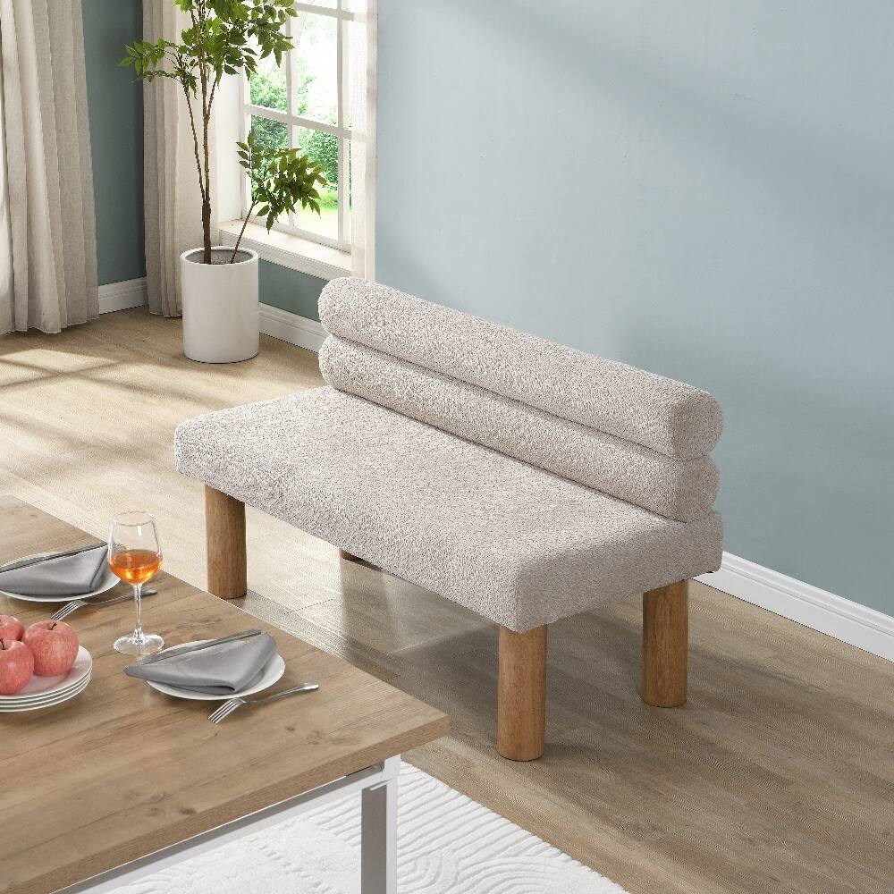 Front. Ropilly - Ropilly Light Grey Upholstered Dining Bench with Backrest, Space-Saving Entryway and End of Bed Bench, Rubber Wood Legs - Light Grey.