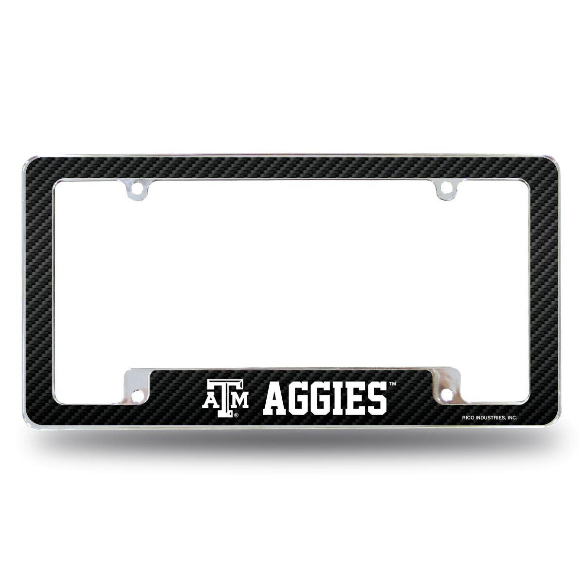 Texas A&M Aggies Chrome Metal License Plate Frame with Carbon Fiber Design