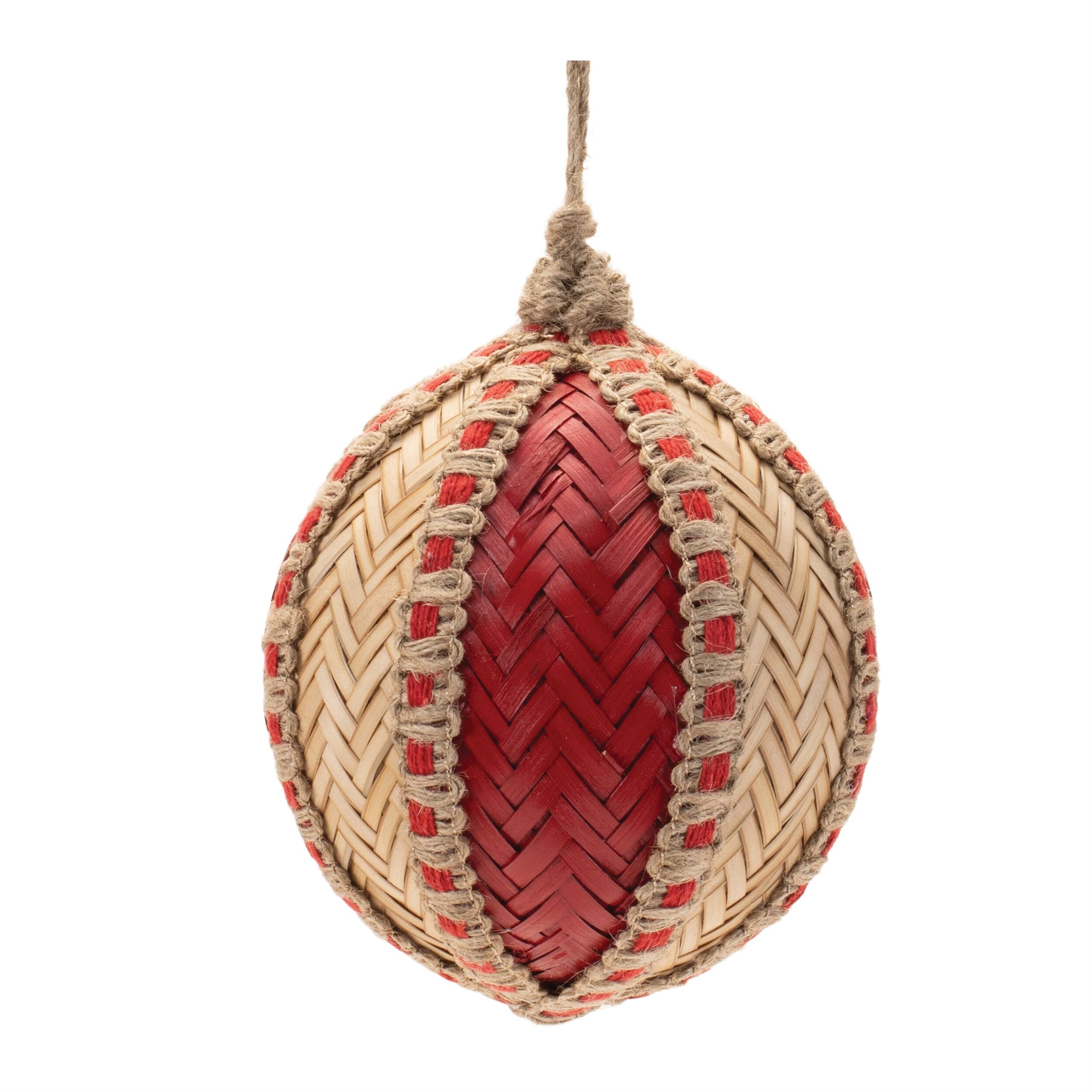 Left. BreeBe - Woven Bamboo Ornament (Set of 4) - Red, Beige.