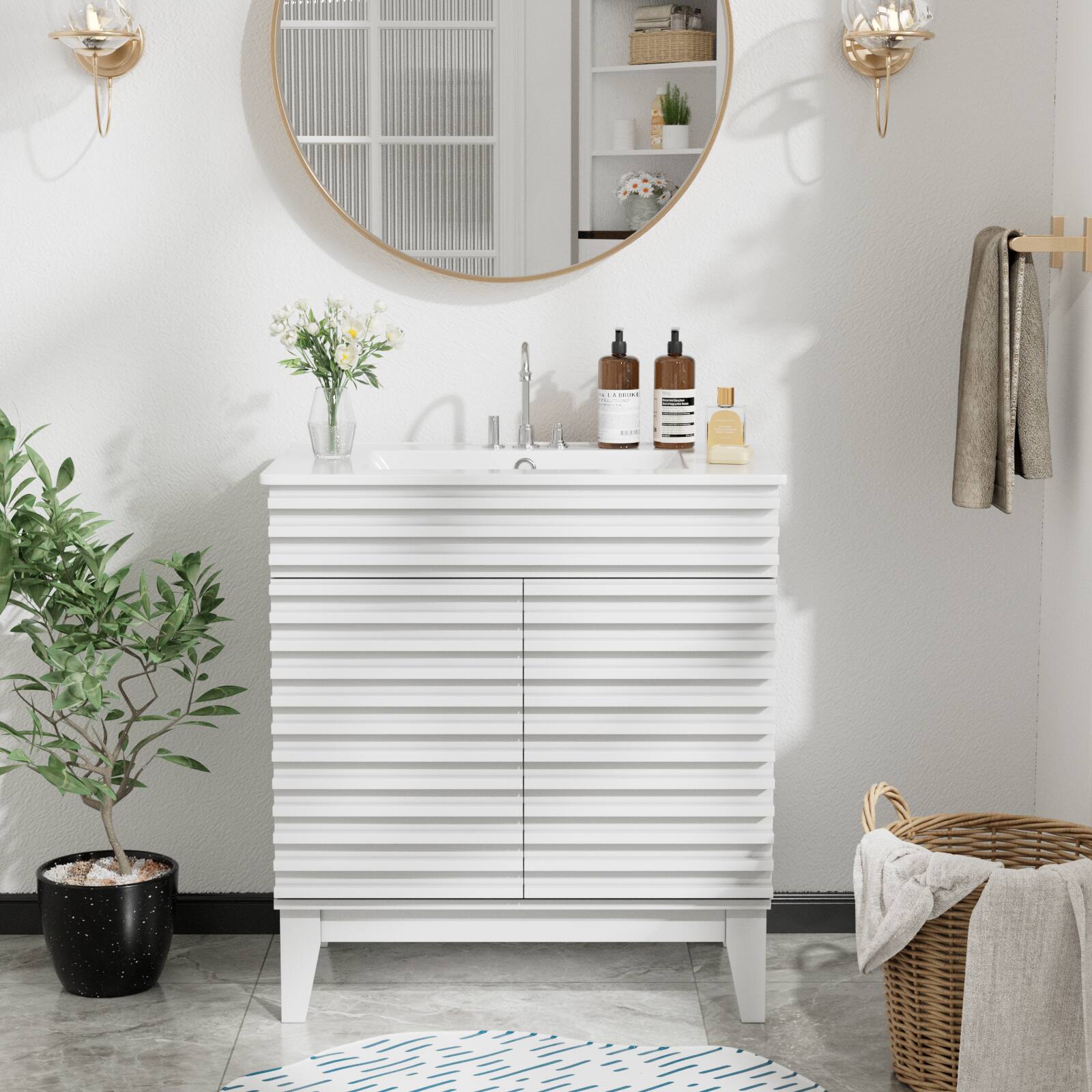 30-in W Freestanding Bathroom Vanity with Undermount Ceramic Sink and 2-Level Storage