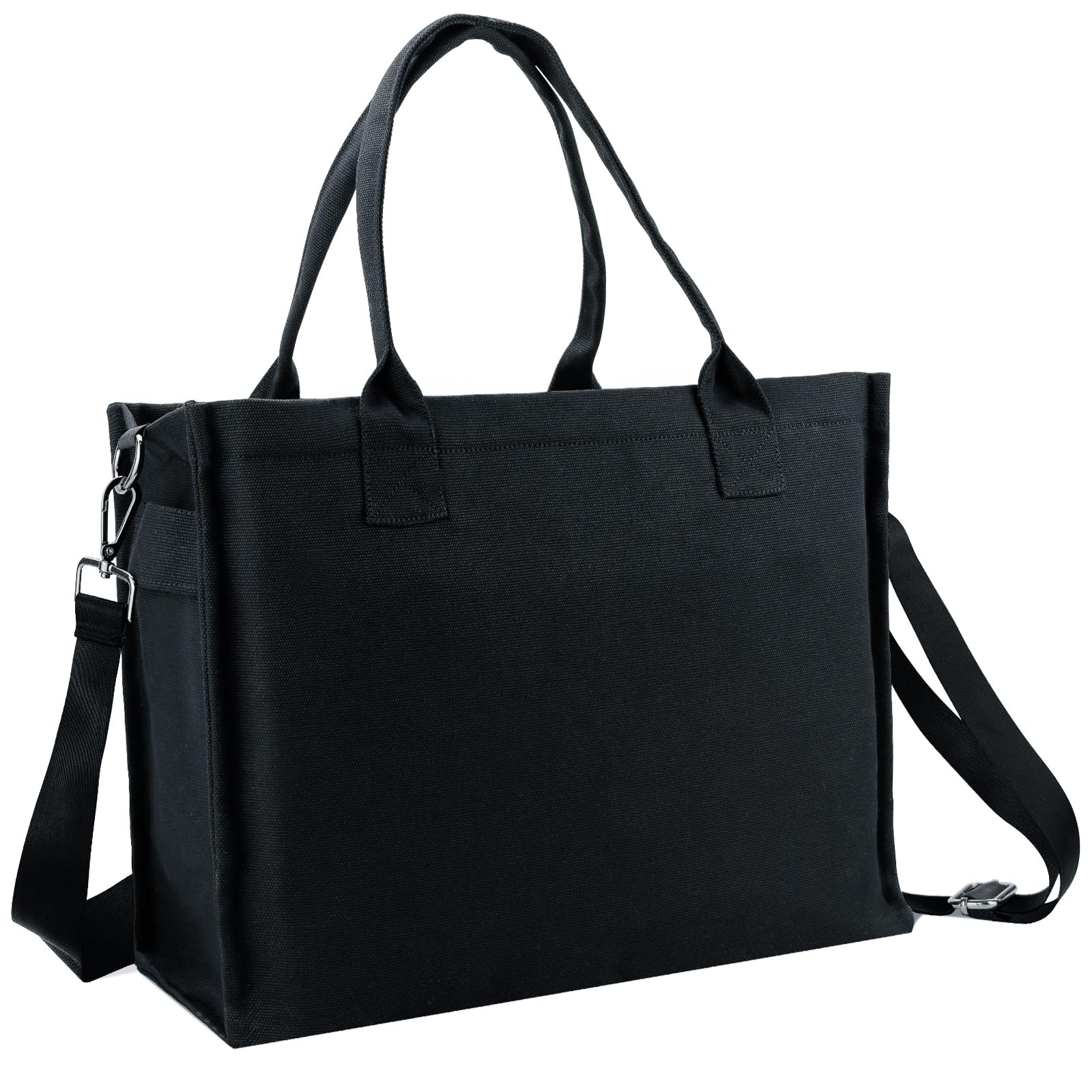 Front. DORLUKFU - Canvas Tote Bag for Women, Large Laptop Crossbody Bag Travel Tote Handbag Everything Bag with Zip Simple Bag - Black.