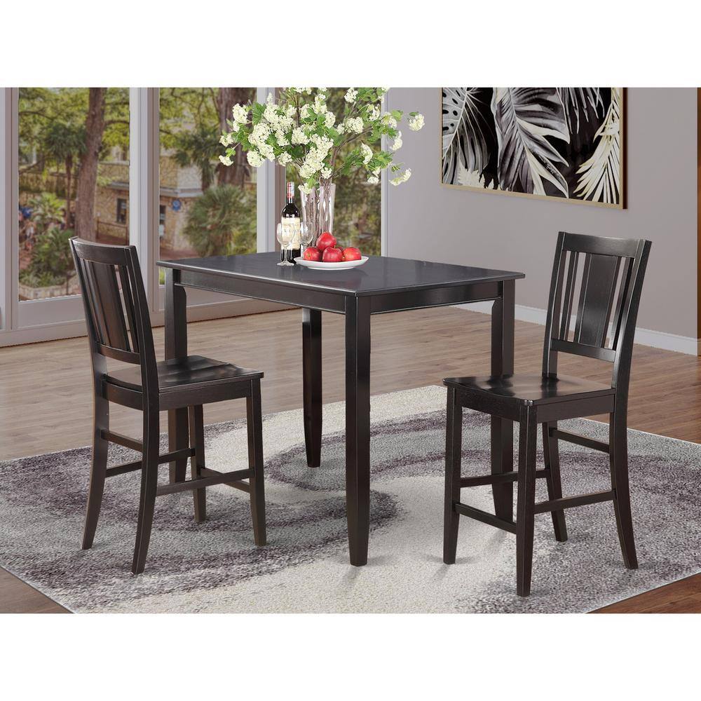 Back. East West Furniture - 3 Pc pub Table set-high Table and 2 Kitchen counter Chairs - Black.