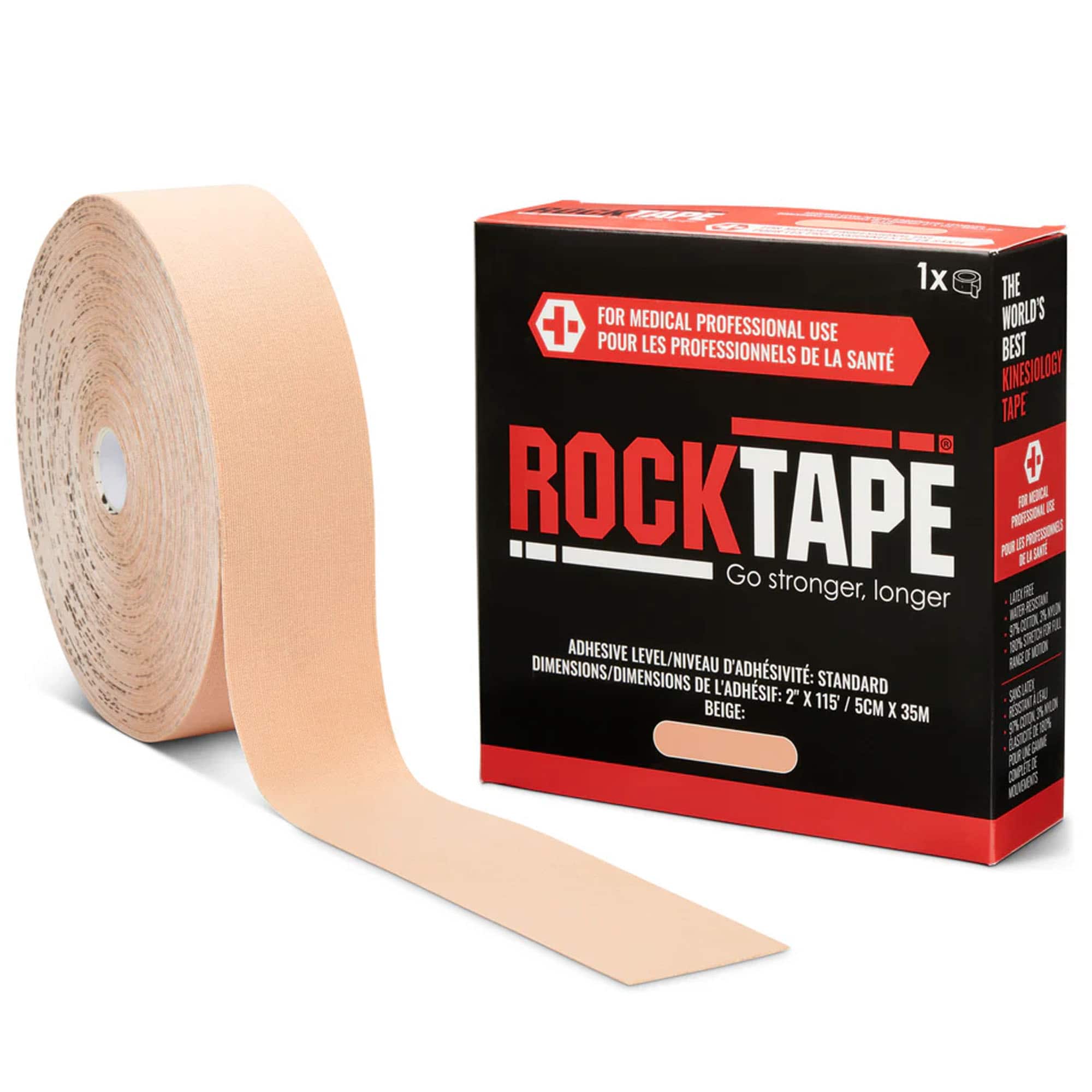 RockTape - Standard Recovery Kinesiology Tape, 2" x 105" Bulk Roll - Beige