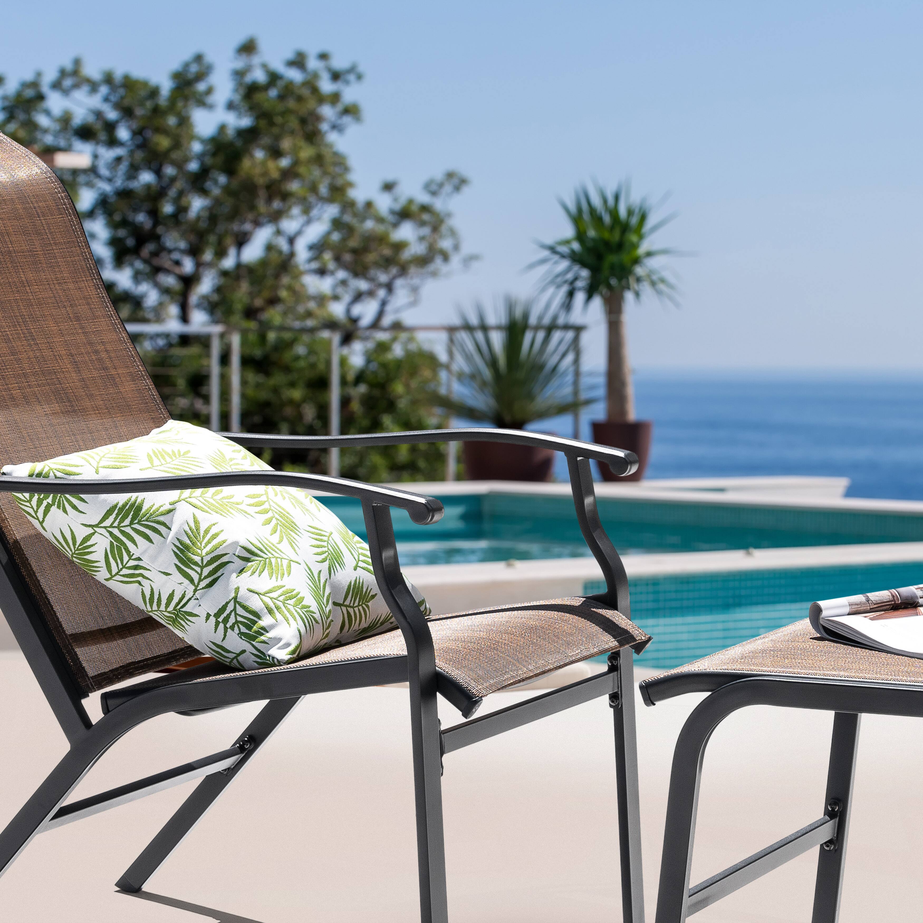 Alt View 4. Nuu Garden - 2-Piece Patio All-Weather Textilene Lounge Chair with Ottoman - Brown.