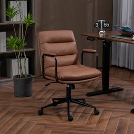Trinkets Crazed - Office Executive Chair Adjustable Mid Back Ergonomic Home Desk Chair PU Leather Computer Rolling Swivel Chair - brow