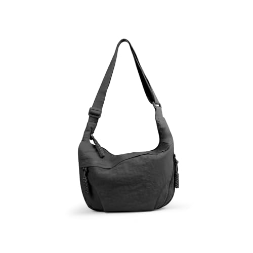 Front. DORLUKFU - Nylon Crescent Bag for Women Men, Large Capacity Crossbody Bag Sling Bag Trendy Half Moon Hobo Bags Dumpling Bag - Black.