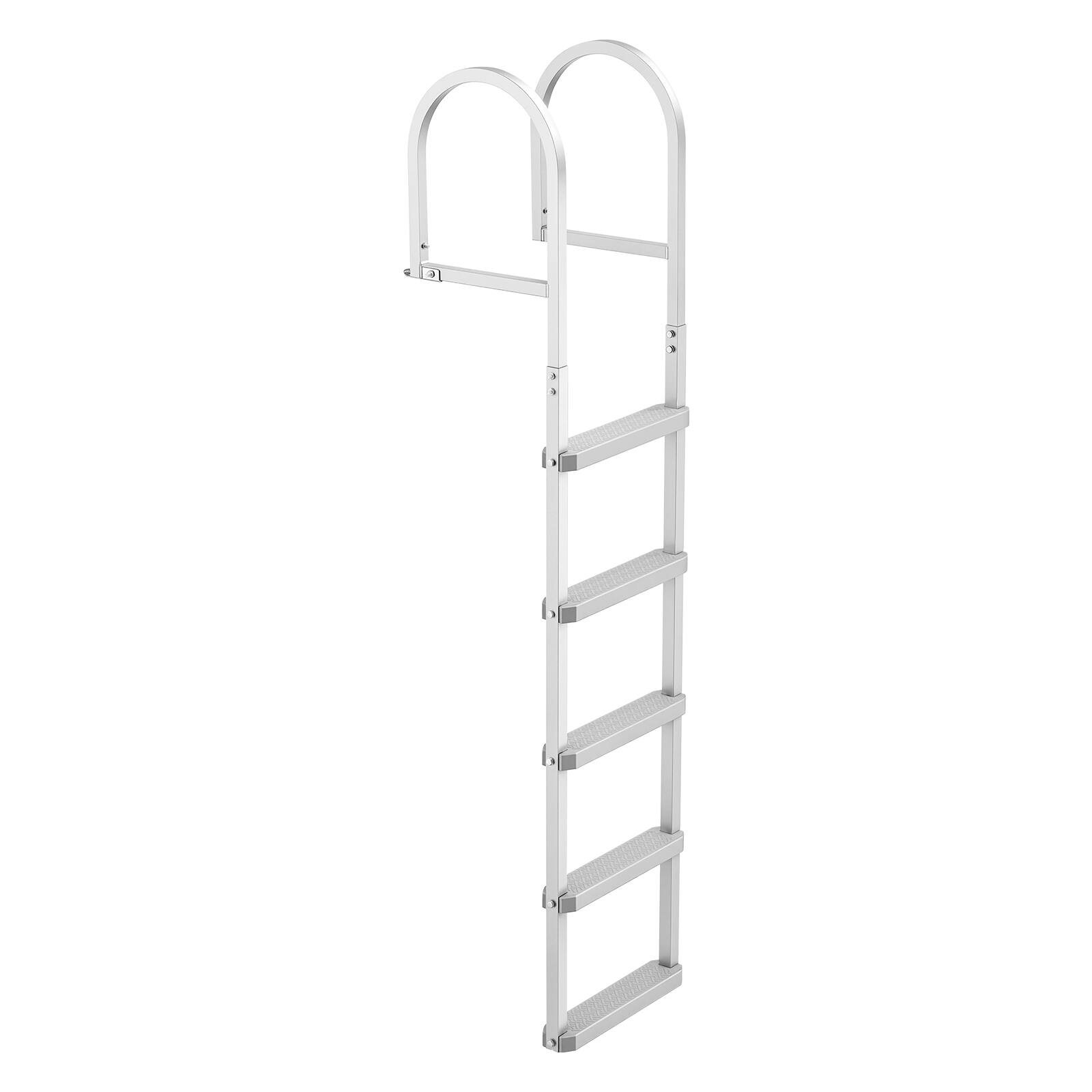 Alt View 5. VEVOR - Removable Dock Ladder, 5 Steps, Aluminum Alloy Pontoon Boat Swim Ladder, with Non-Slip Wide PP Steps - Silver.