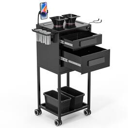 Winado - Salon Trolley Cart Hair Stylist Station Metal Cart with Drawers & 2 Magnetic Bowls for Barber Shops, Beauty Salons, Spas - Black