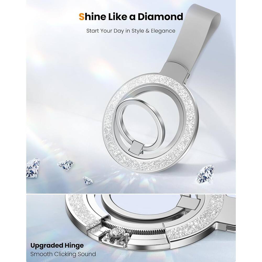 Angle. PARKER SLATER - Phone Grip – Bling Silver Removable Rotating Ring Stand - Silver.