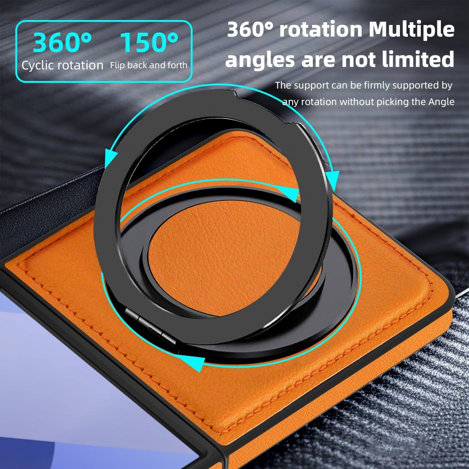 360° 150°  
Cyclic rotation Flip back and forth  
360° rotation Multiple angles are not limited  
The support can be firmly supported by any rotation without picking the Angle
