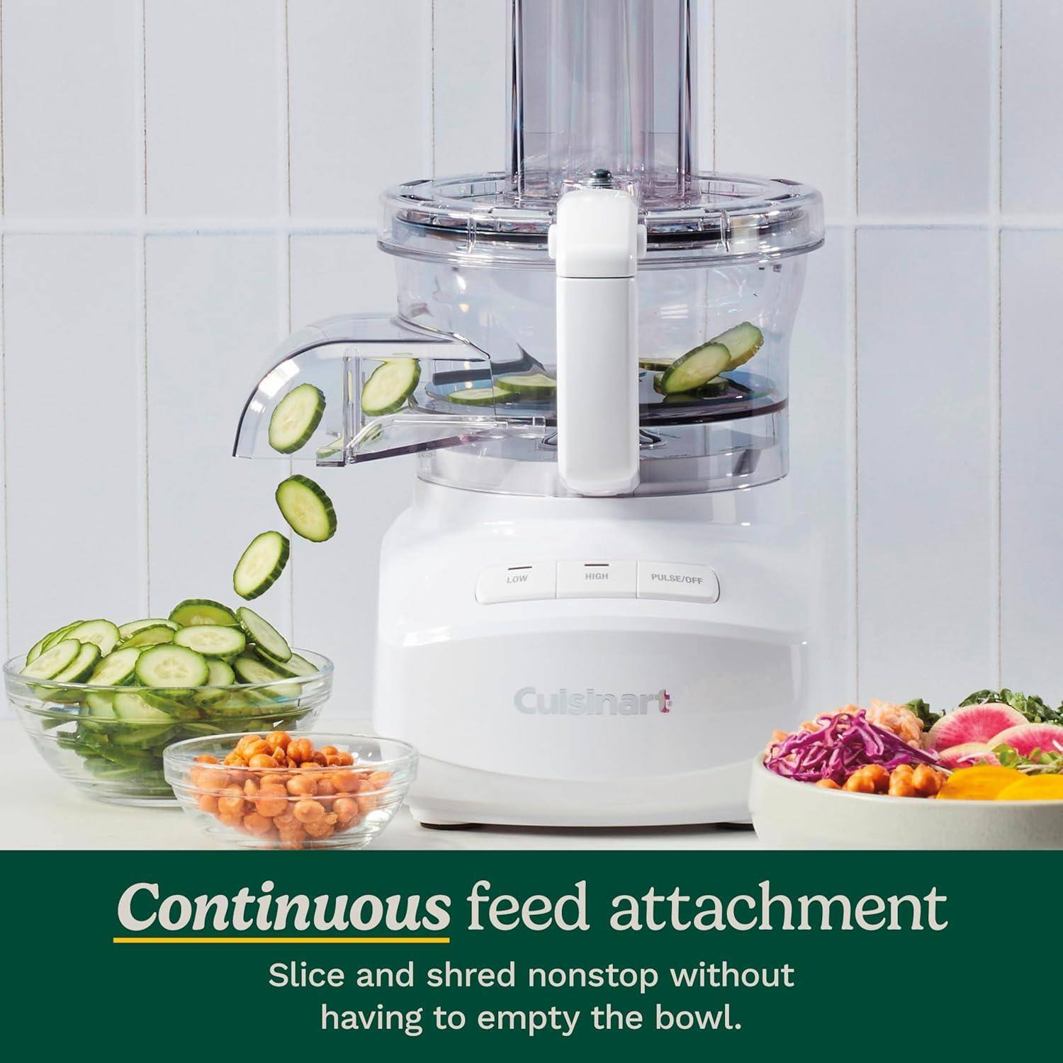 Continuous feed attachment  
Slice and shred nonstop without having to empty the bowl.