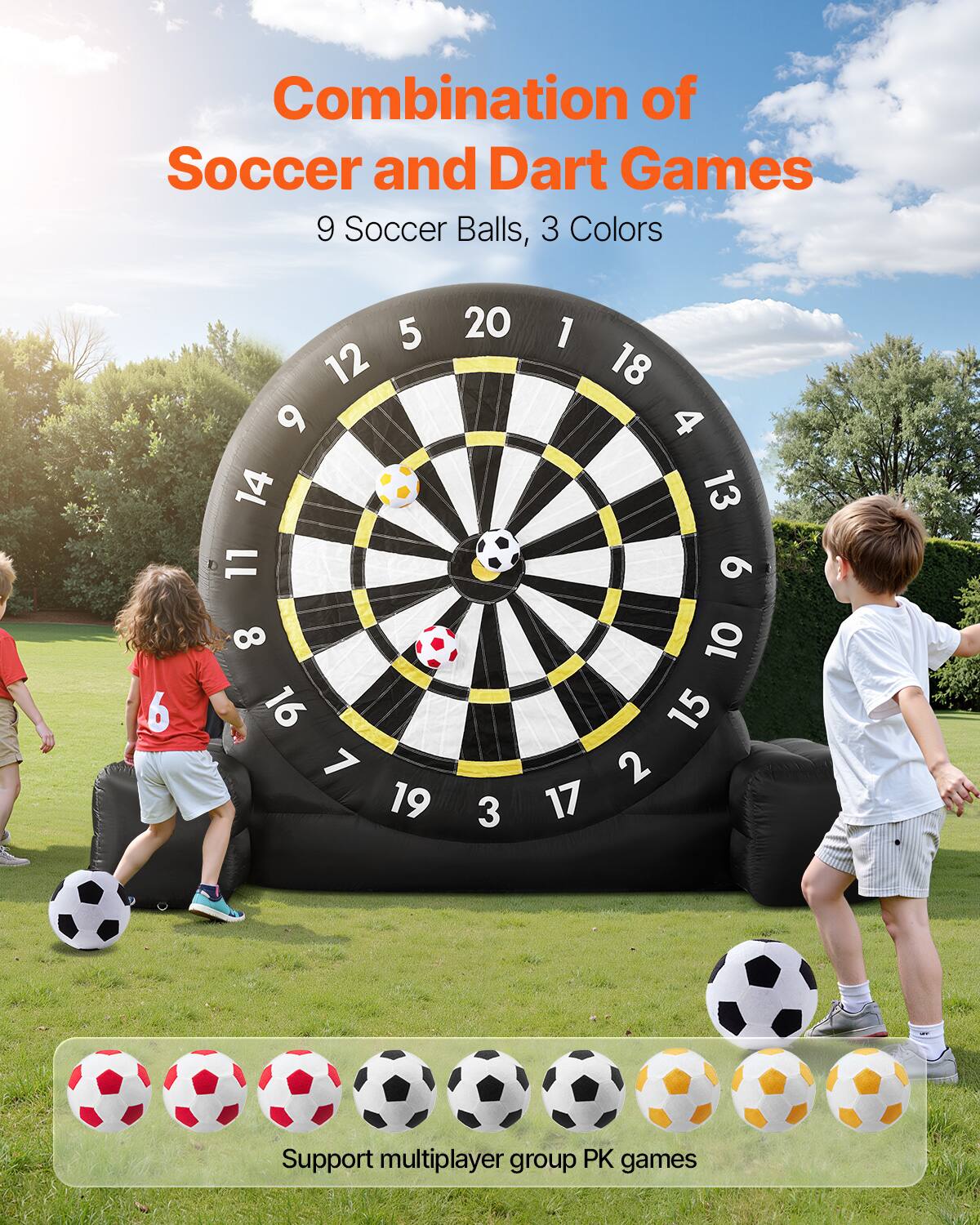 Combination of Soccer and Dart Games  
9 Soccer Balls, 3 Colors  

Support multiplayer group PK games