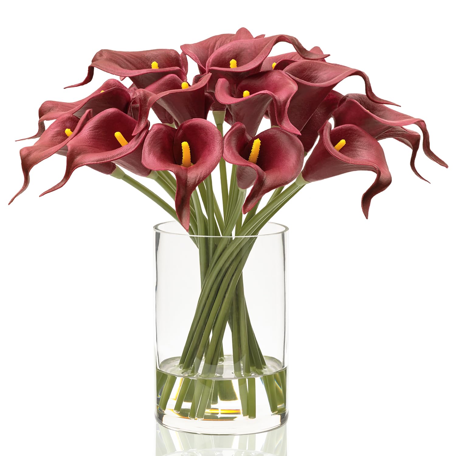 Alt View 4. Siljoy - 20-Piece Real Touch Red Calla Lily Arrangement, Faux Water Vase, Home Dining Decor Gift - red.