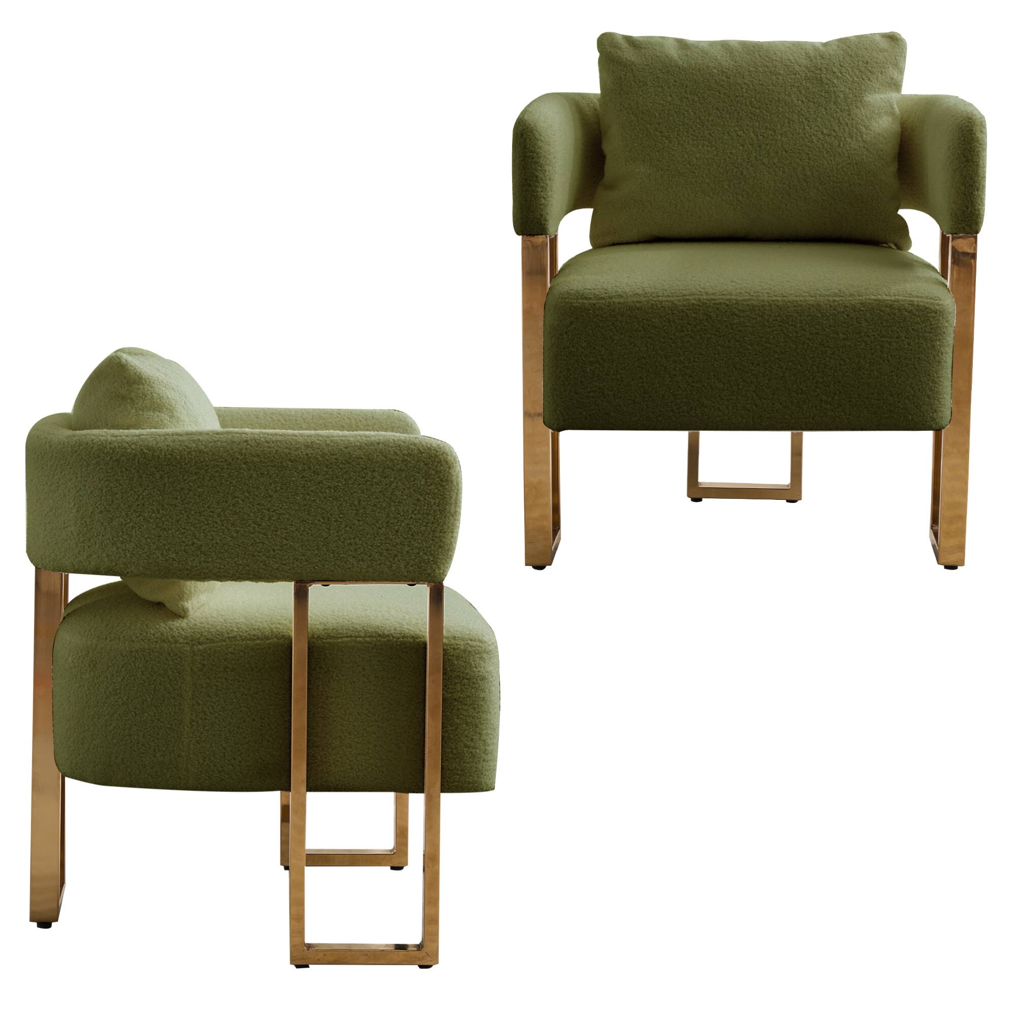 Angle. GOODSILO - Modern Decorative Chair Set with Gold Metal Legs and Plush Upholstery for Living Room and Office - Green.