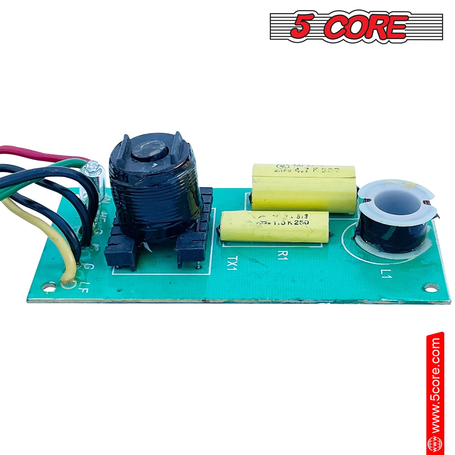 The corrected text from the image is:

5 CORE 2P 0.1K 250 5 G LF TX1 .V Si3 4-1.0 1.3K250 R1 L1 www.5core.com www.5core.com