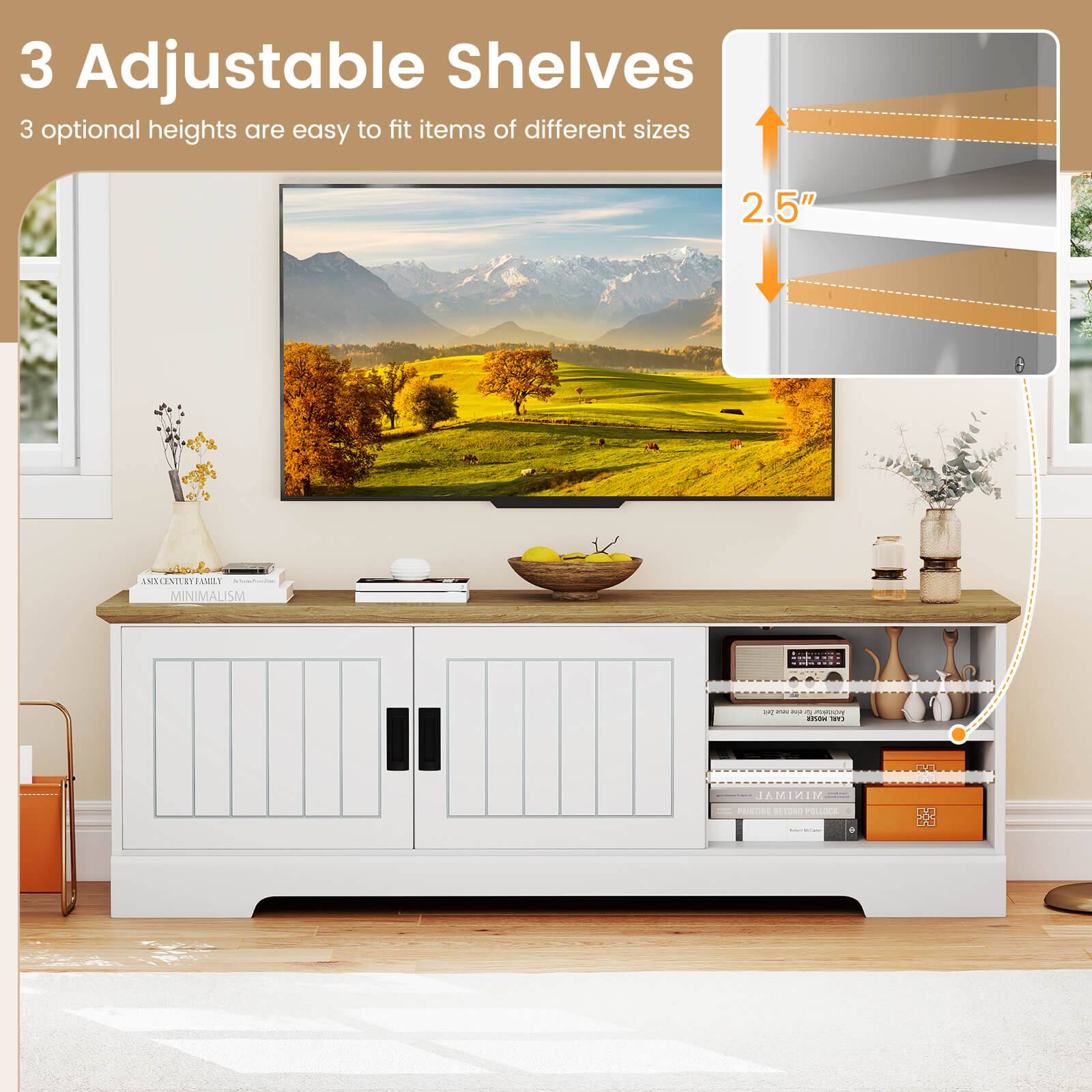 3 Adjustable Shelves  
3 optional heights are easy to fit items of different sizes  
2.5"