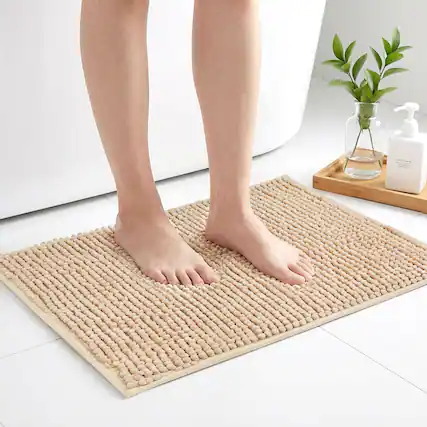Front. Garnen - Bathroom Rugs Non Slip Bath Mat 16"x24" Soft Absorbent Quick Dry Washable Bath Mats for Bathroom Floor Tub Shower, Beige - Beige.