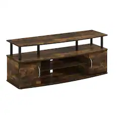 Front. FurniFact - Black Amber Pine Large Entertainment Center with Spacious Storage - Amber Pine/Black.