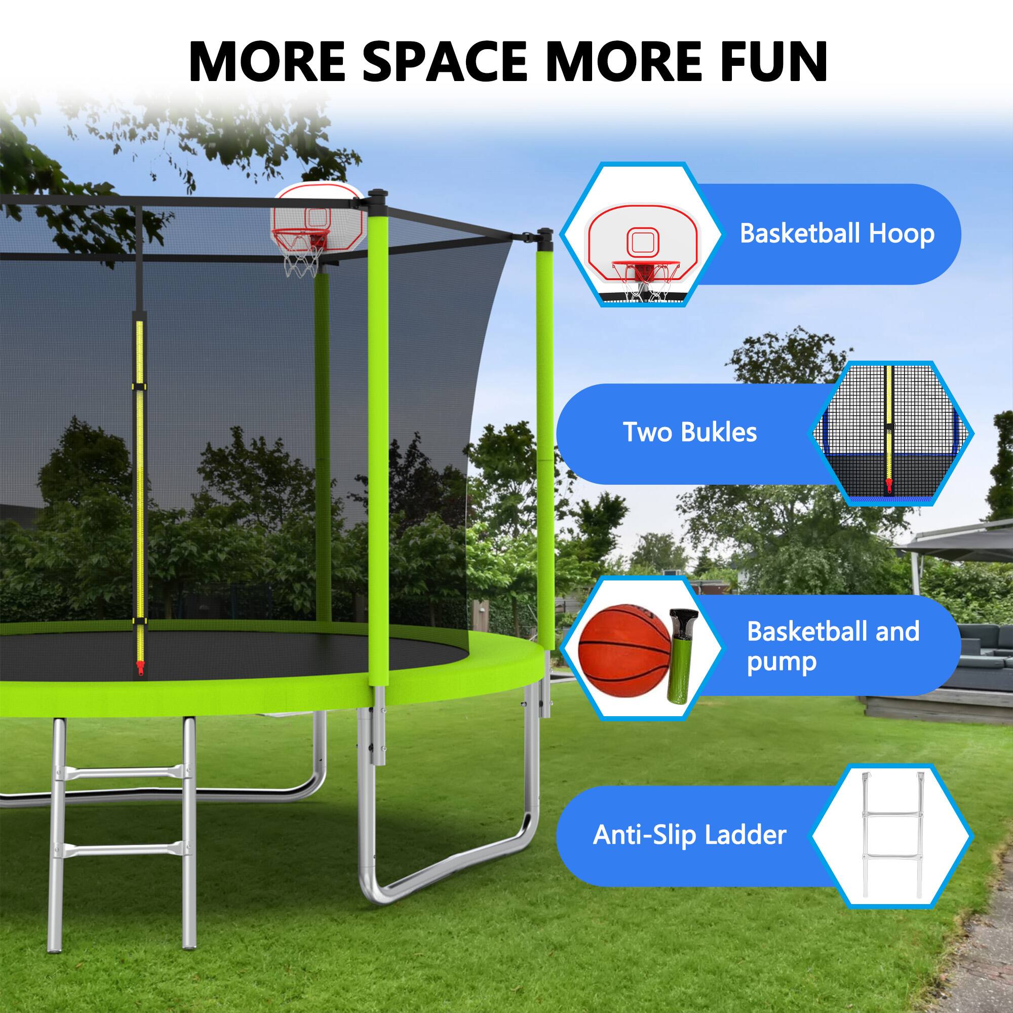 MORE SPACE MORE FUN

- Basketball Hoop
- Two Buckles
- Basketball and pump
- Anti-Slip Ladder