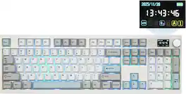 EPOMAKER - QK108 Full Size Wireless Mechanical Keyboard with Screen & Knob, QMK/VIA ( Sea Salt Silent) - White Cyan