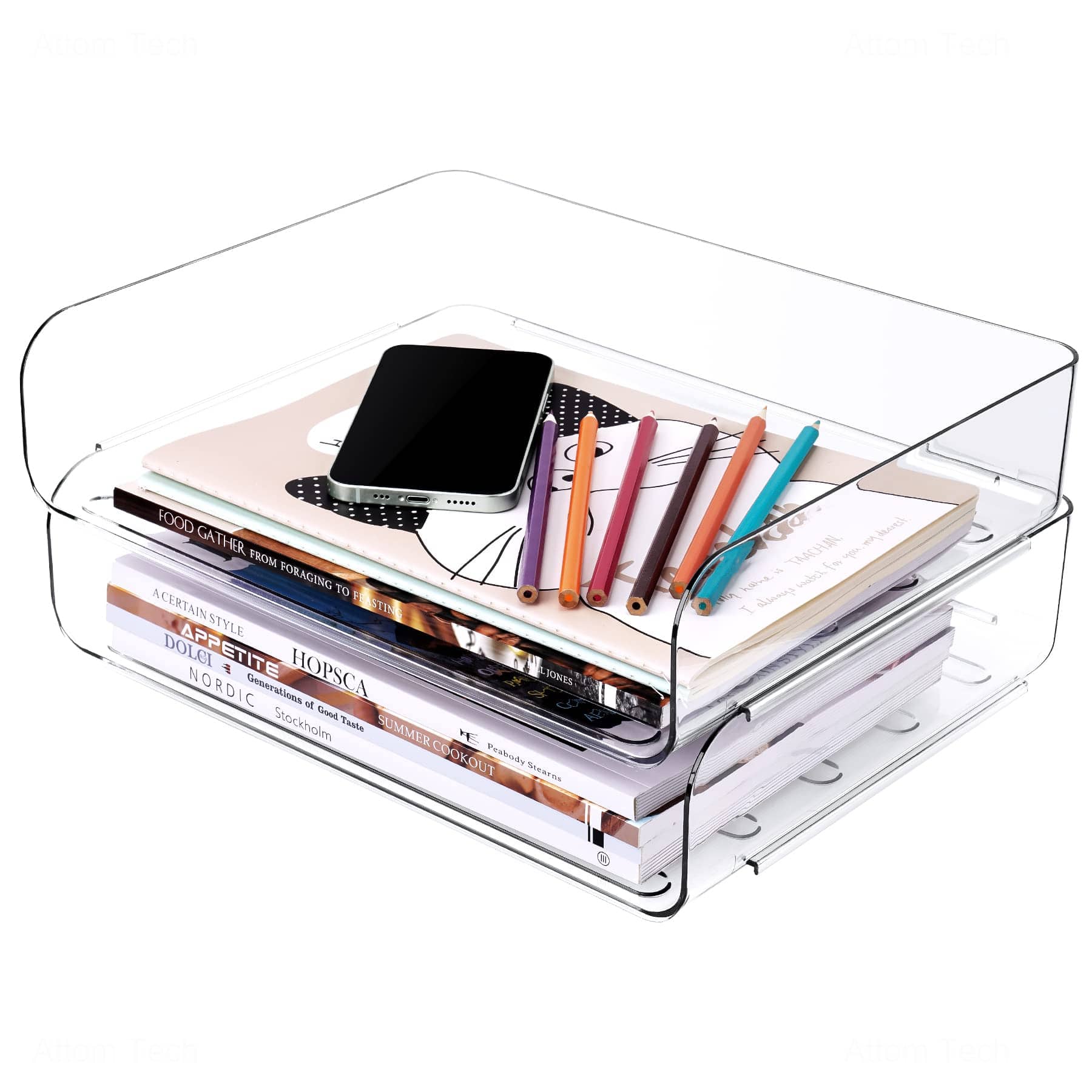 Dapper Styles - Desk Letter Tray Set A4 Size Clear Pet Stackable Document Organizer Office Desktop File Paper Holder Book S - Transparent-4x Portrait