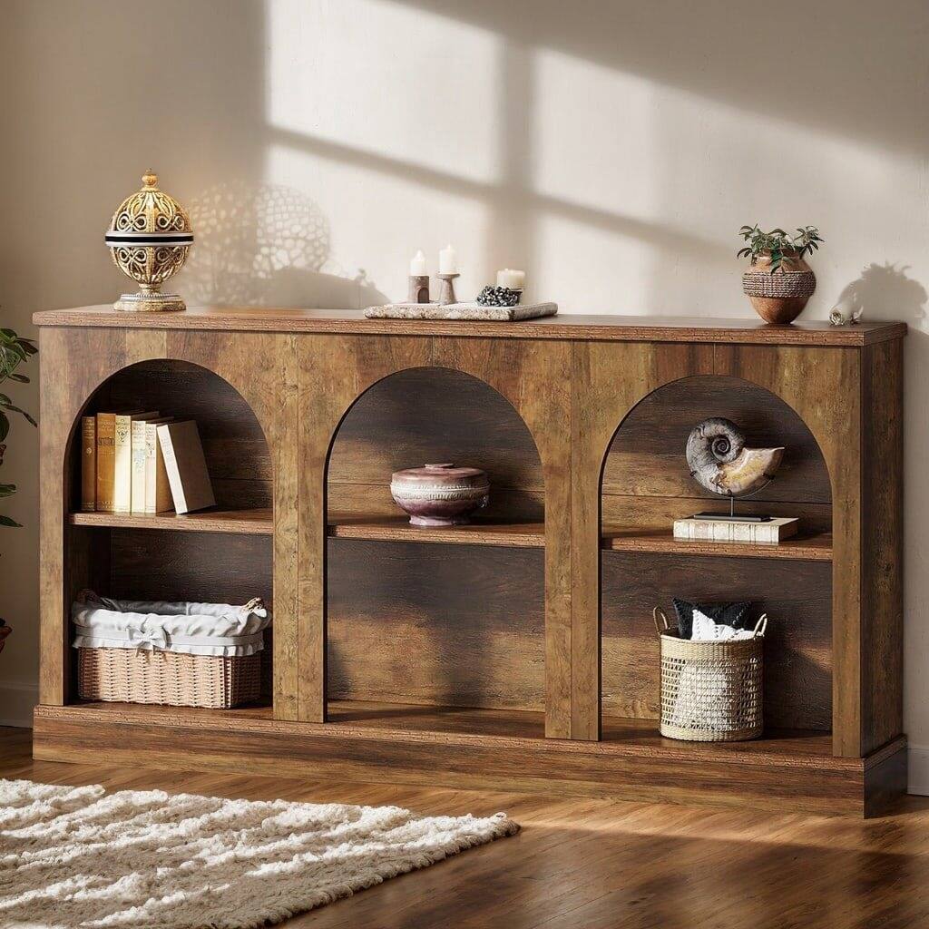 Alt View 1. Kadyn - Kadyn 3-Tier Storage Console Table, Rustic Entryway Decor, Space-Saving Home Accessory, Rustic Brown - Brown.