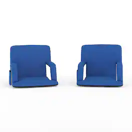 Emma + Oliver - 2 Pack Folding Metal Stadium Chairs with Padded, Reclining Back & Armrests - Red