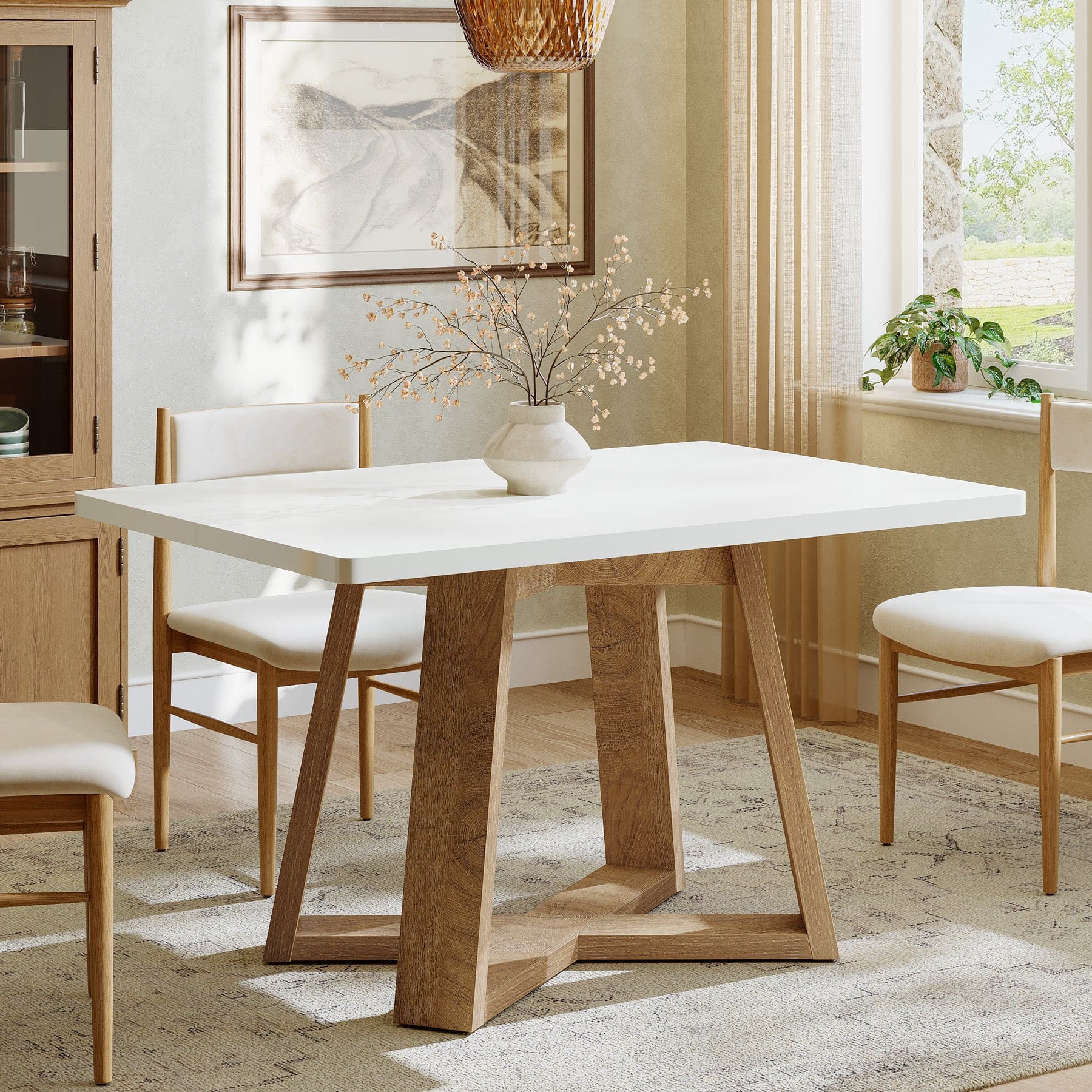 Tribesigns - Modern Dining Table with Engineered Wood Construction and Wood Grain Finish for Kitchen and Living Room - White