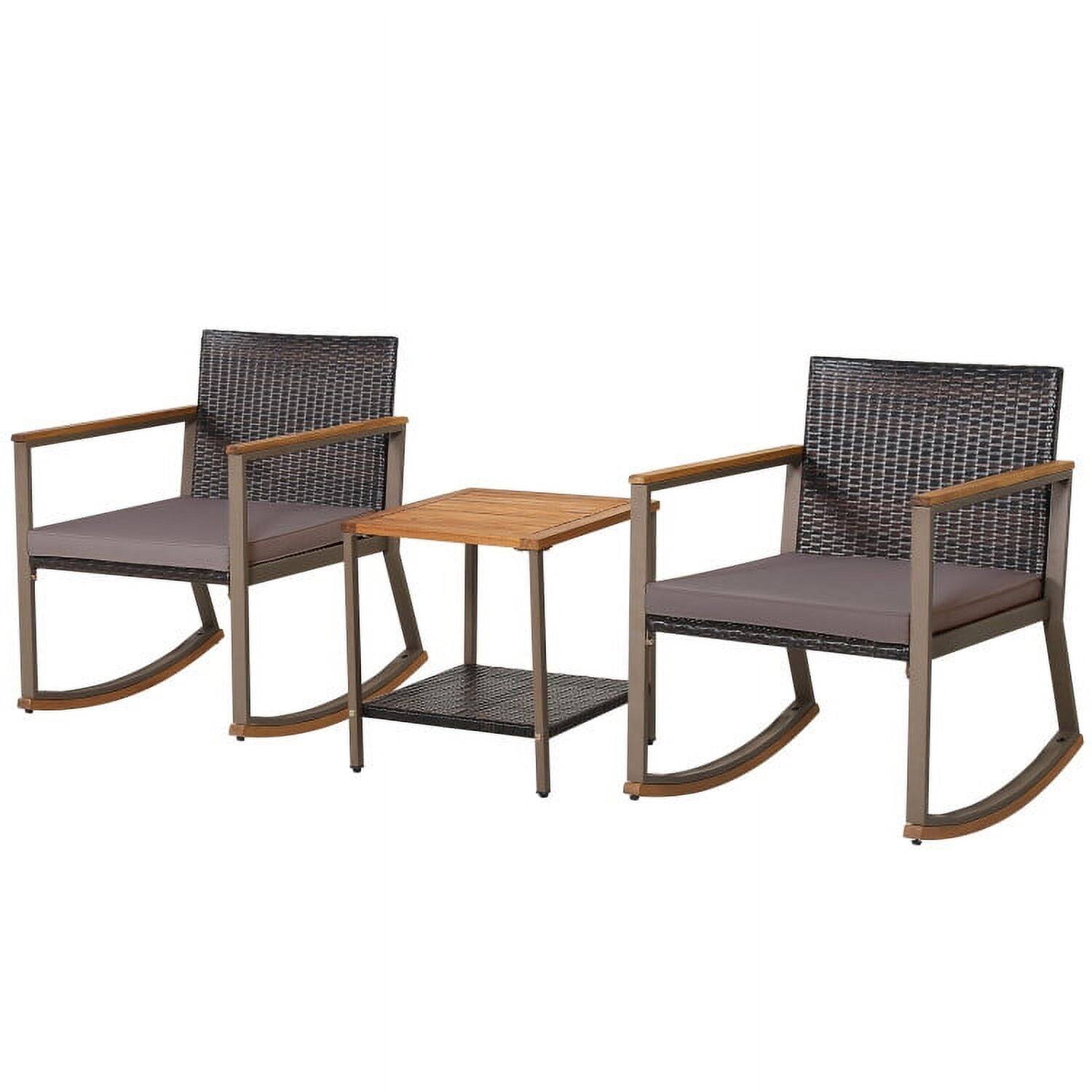 Alt View 4. Pefilos - 3 Pieces Rattan Rocking Bistro Set, Patio Conversation Sets with Coffee Patio Coffee Table and Cushions-Off Navy - Gray.
