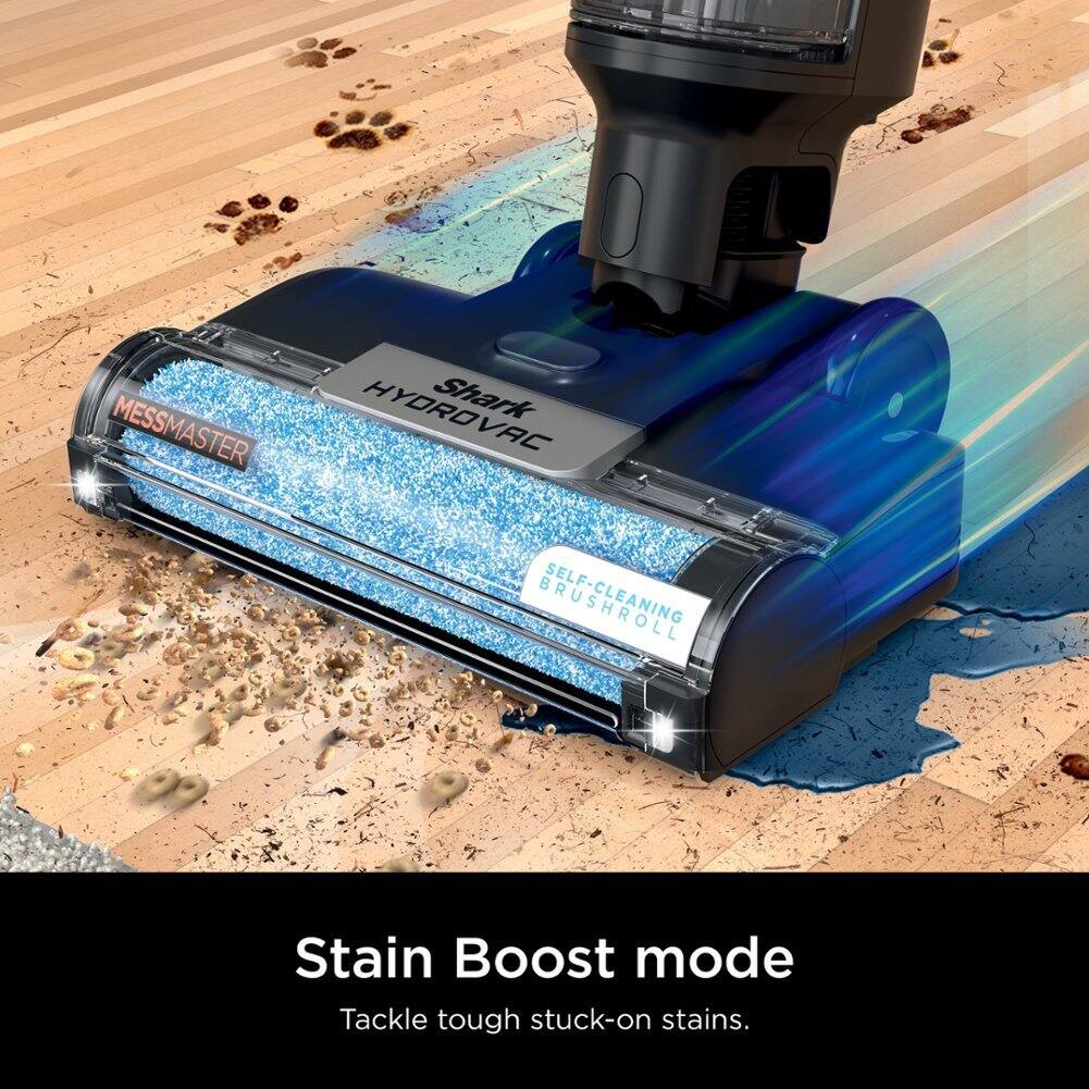MESSMASTER HYDROVAC Shark SELF-CLEANING Stain Boost mode  
Tackle tough stuck-on stains.