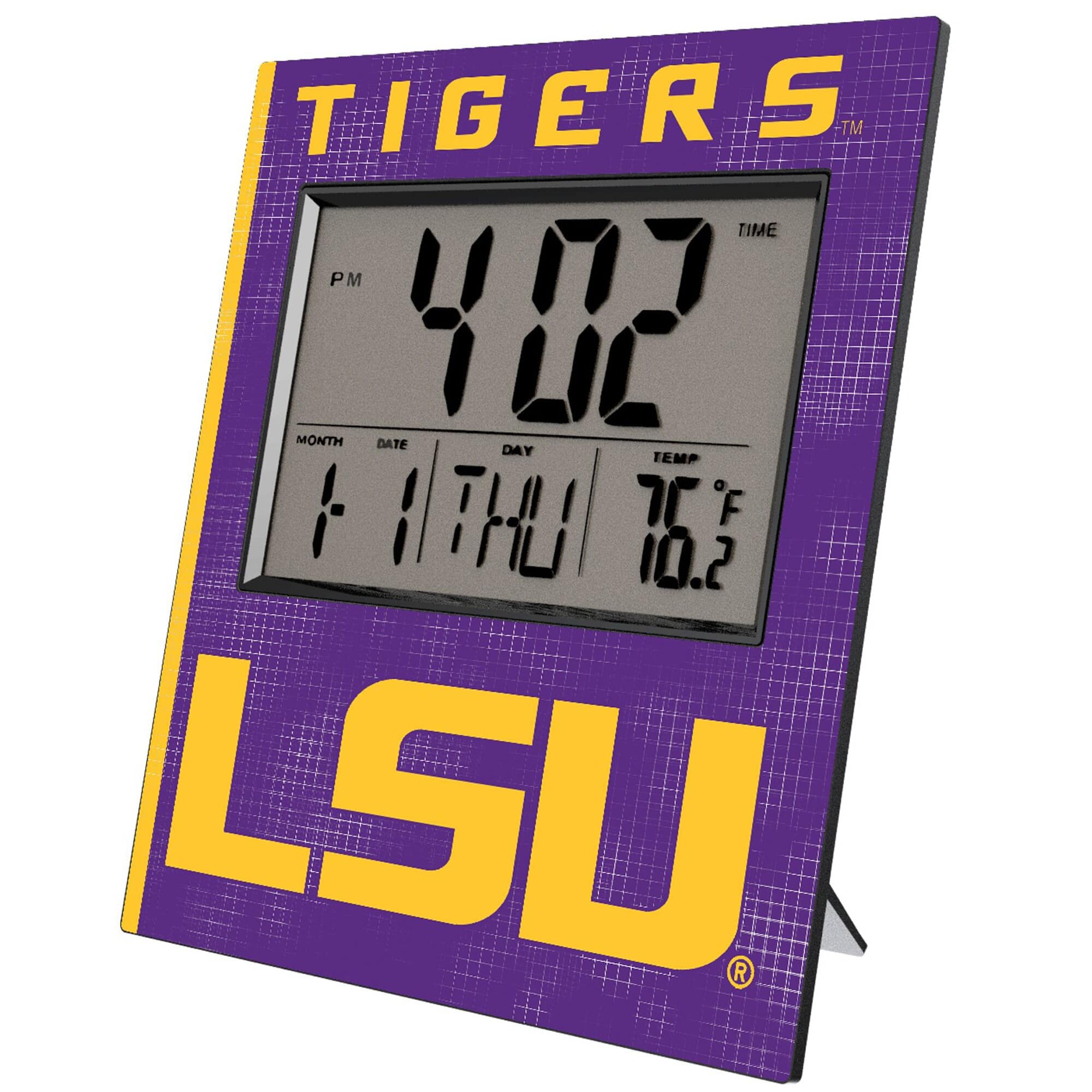 Keyscaper - LSU Tigers Cross Hatch Digital Desk Clock - Multicolor