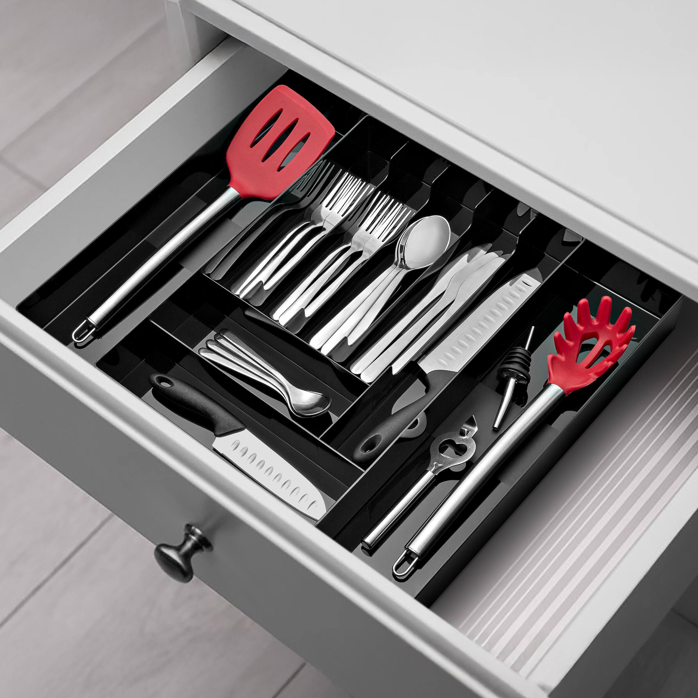 Angle. Sorbus - Sorbus Expandable Silverware Organizer – Multipurpose Flatware and Kitchen Storage Solution - with 7 compartments - Black.