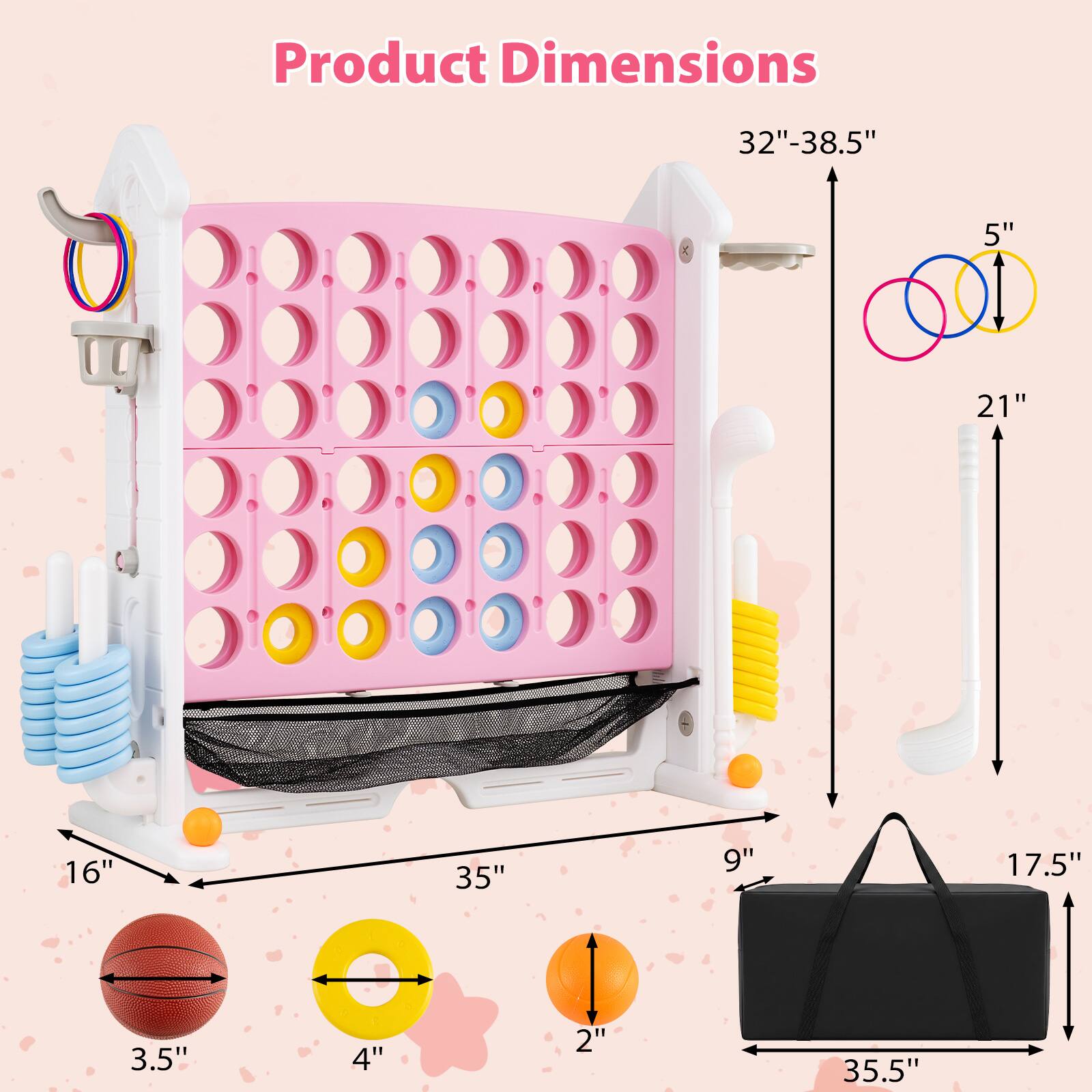 Product Dimensions
32"-38.5"
5"
21"
16"
35"
9"
17.5"
3.5"
4"
2"
35.5"