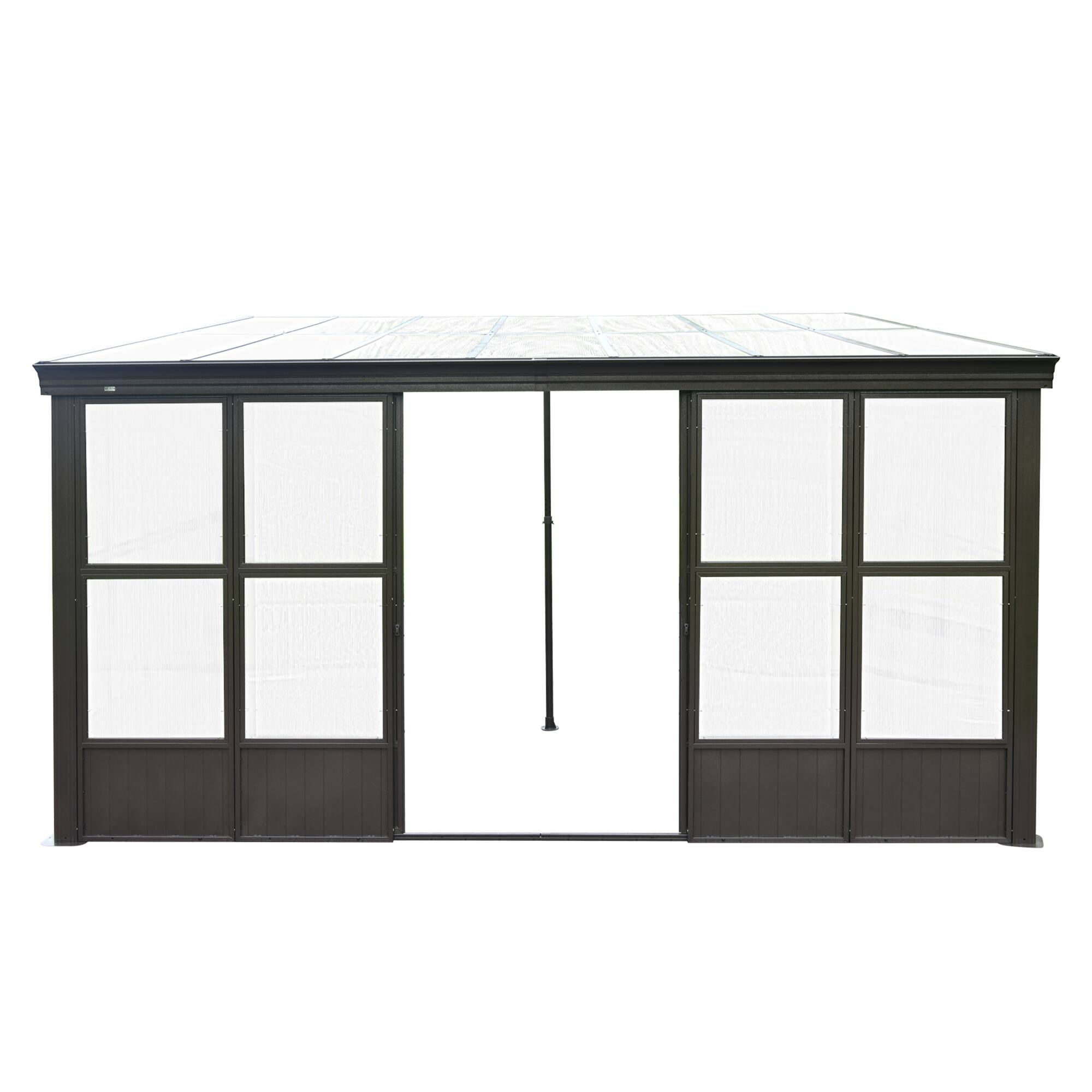 Alt View 4. Mondawe - 12x14FT All-Season Sunroom, Wall-Mounted Solarium, Detachable Polycarbonate Windows - Dark Brown.