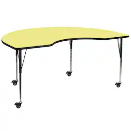 Flash Furniture - Wren Mobile 48''W x 96''L Kidney Thermal Laminate Activity Table - Standard Height Adjustable Legs - Yellow