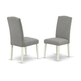 East West Furniture - 5-Piece Dining Table Set-A Wood Table and 4Linen FabricDinning Chairs with High Back - Linen White - Multi-Color