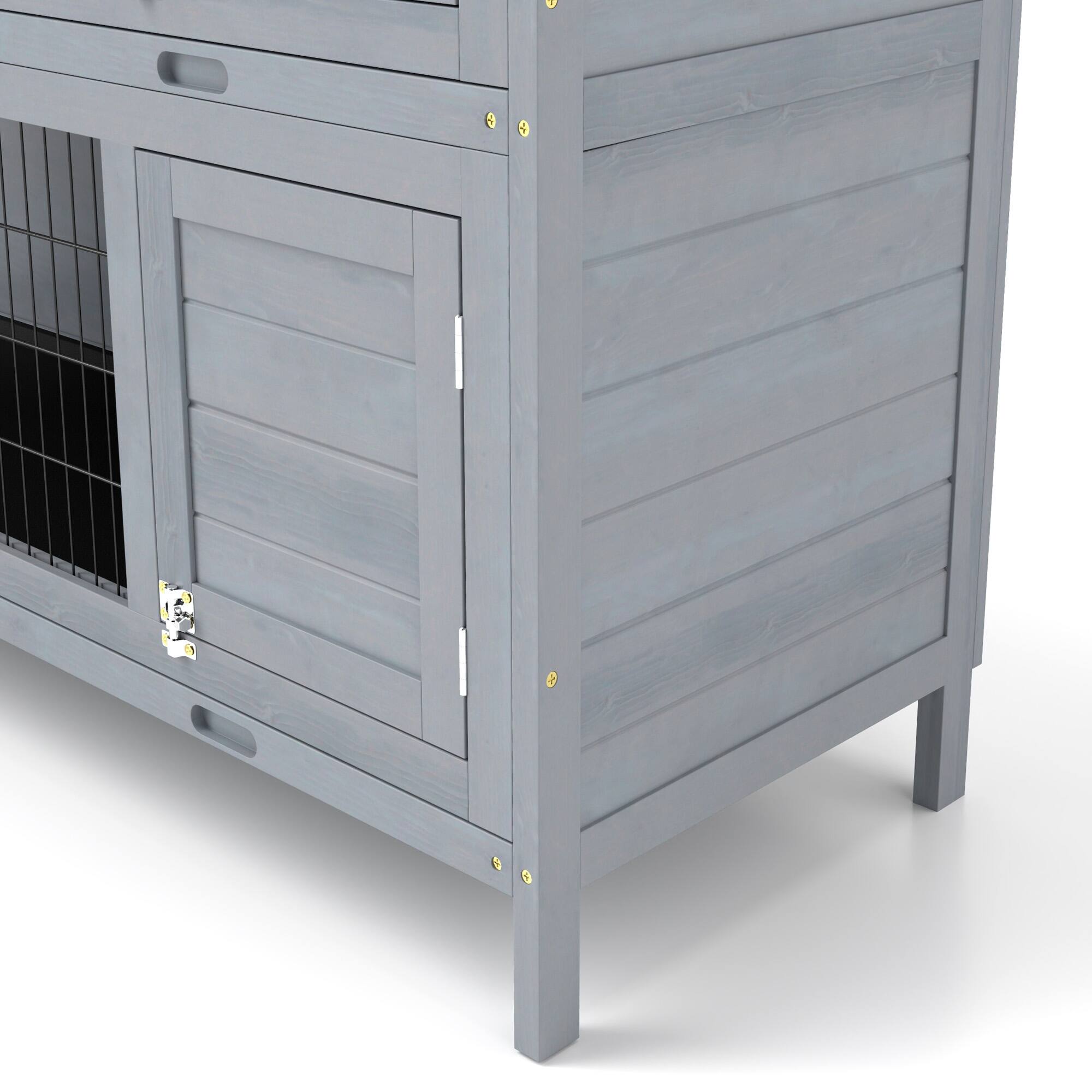 Alt View 4. Pawhut - 54" 2-Story Wooden Rabbit Hutch, Indoor/Outdoor Small Animal Cage with Lockable Doors, No-Leak Tray & Waterproof Roof.