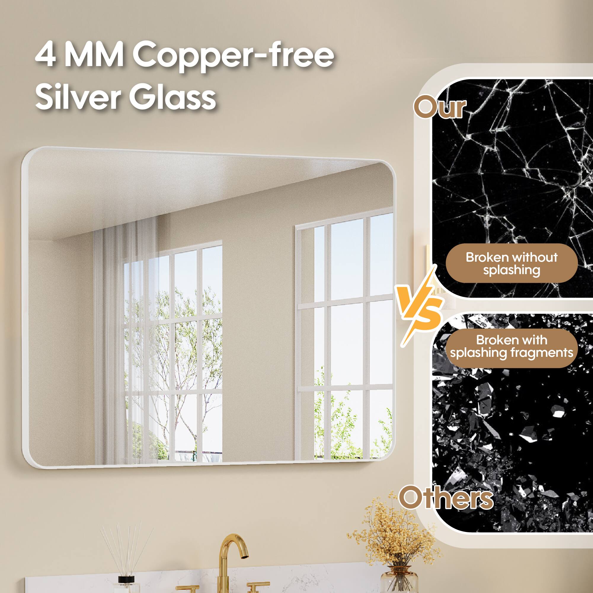 4 MM Copper-free Silver Glass

Our
Broken without splashing

VS

Others
Broken with splashing fragments