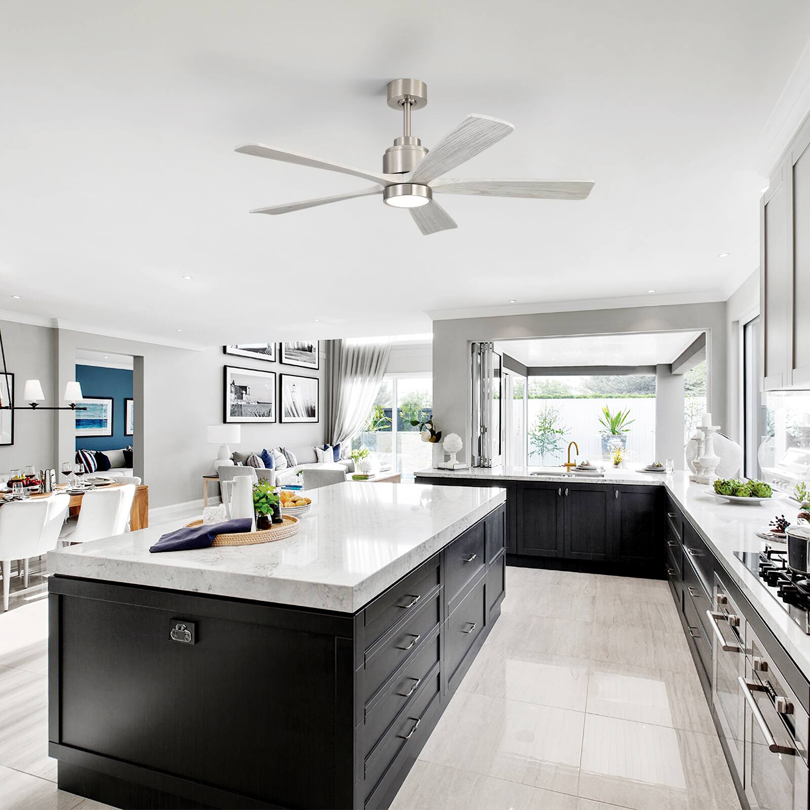 Alt View 4. Sofucor - 52'' Industrial Ceiling Fan with 3CCT Dimmable LED Light & Reversible DC Motor Modern Chandelier Fan for Bedroom Indoor - Silver Wood.