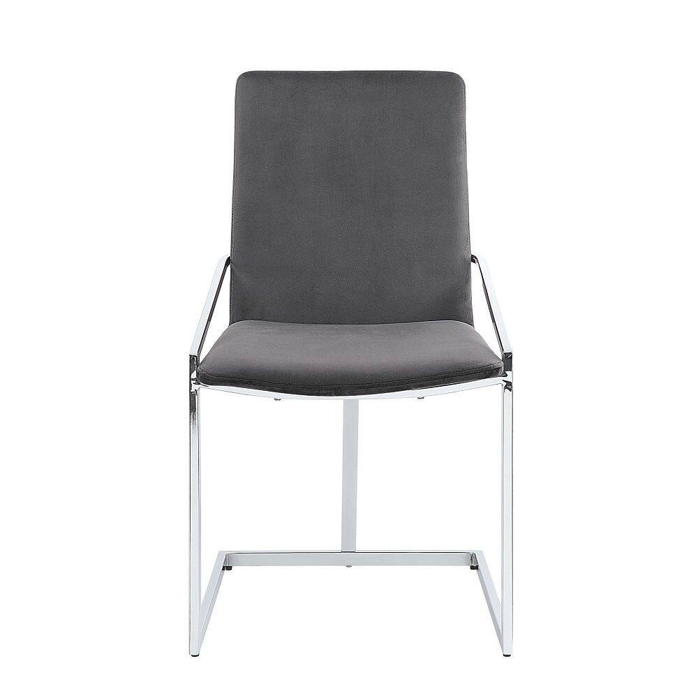 Alt View 1. Manhattan Lane - 23 Inch Side Dining Chair Set of 2, Gray Velvet, Modern Chrome Metal Base - Gray, Chrome.