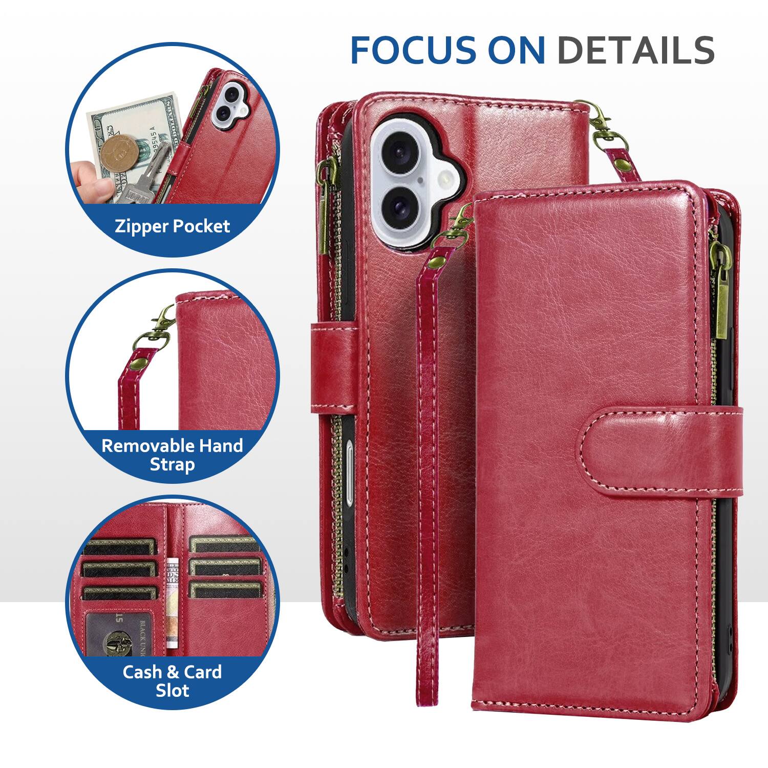 SRA E 5454 - Tu FOCUS ON DETAILS  
Zipper Pocket  
Removable Hand Strap  
Cash & Card Slot