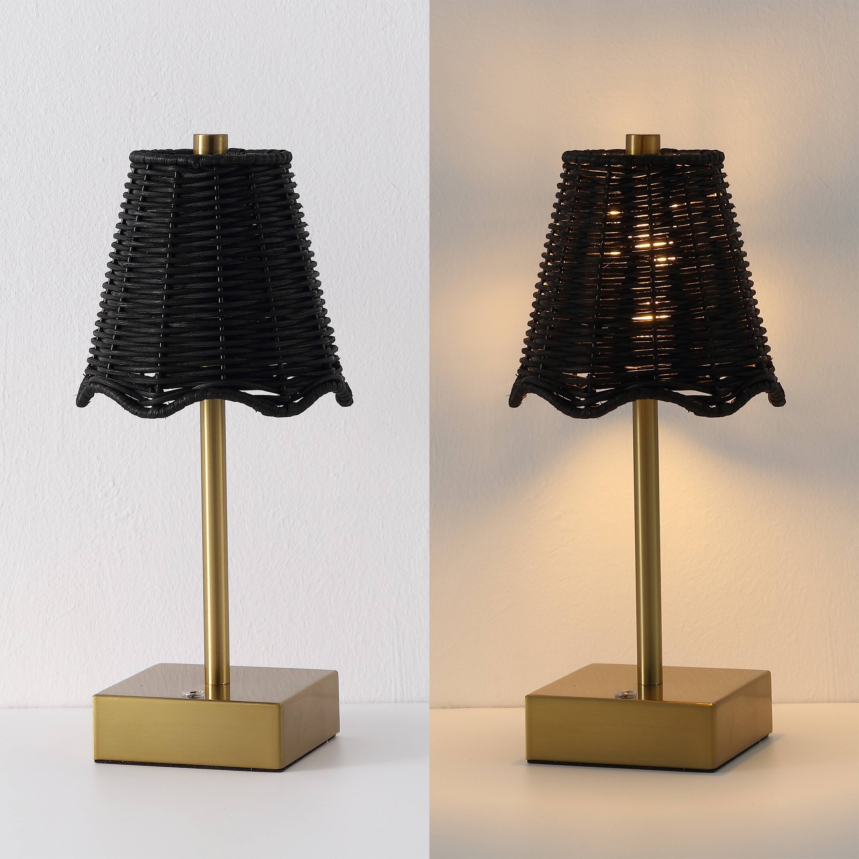 Alt View 5. Jonathan Y - Willow 11" Coastal Bohemian Cordless Rechargeable Table Lamp Set of 2, Brass Gold with Black Rattan Shade, Touch Dimmer - Brass Gold.